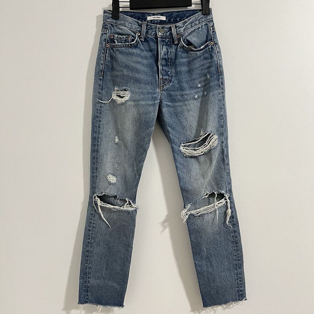 GRLFRND Karolina Jeans Size 25 High Rise Slim Straight Distressed Buttonfly G131